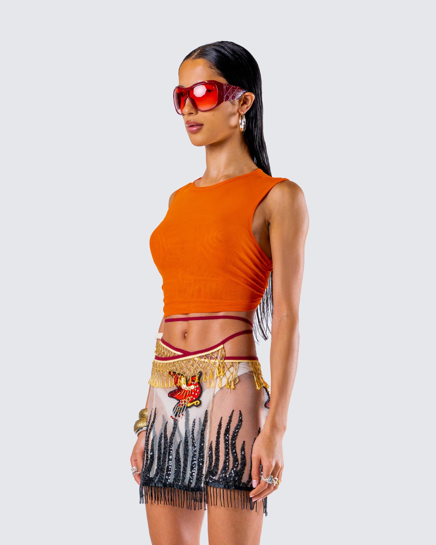 Leona Orange Mesh Asymmetrical Top