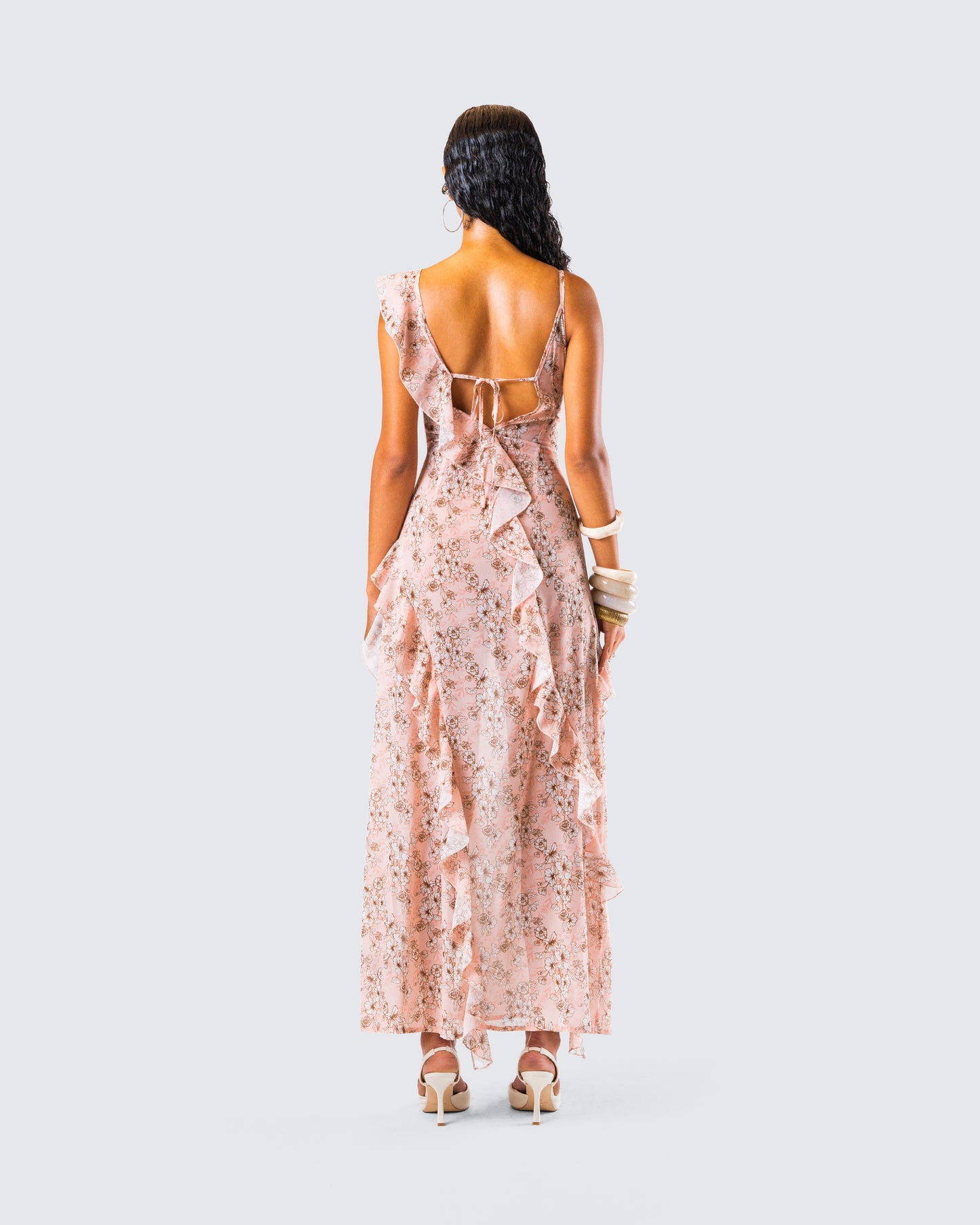 Leonie Peach Floral Maxi Dress