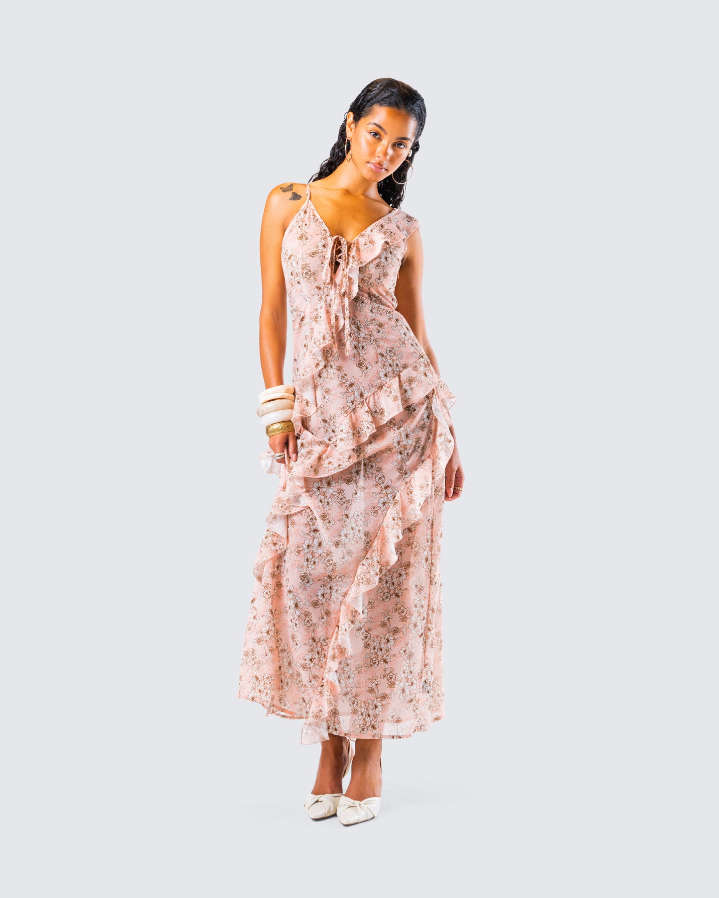 Leonie Peach Floral Maxi Dress