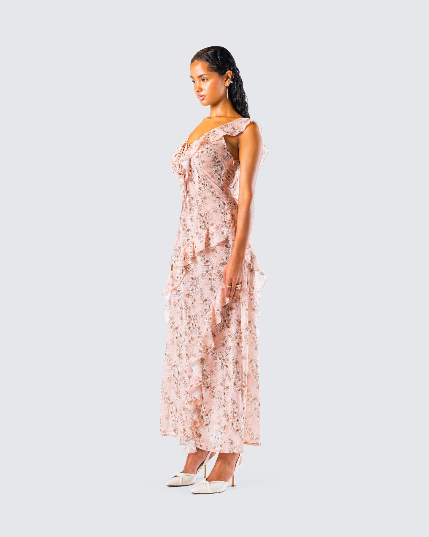 Leonie Peach Floral Maxi Dress