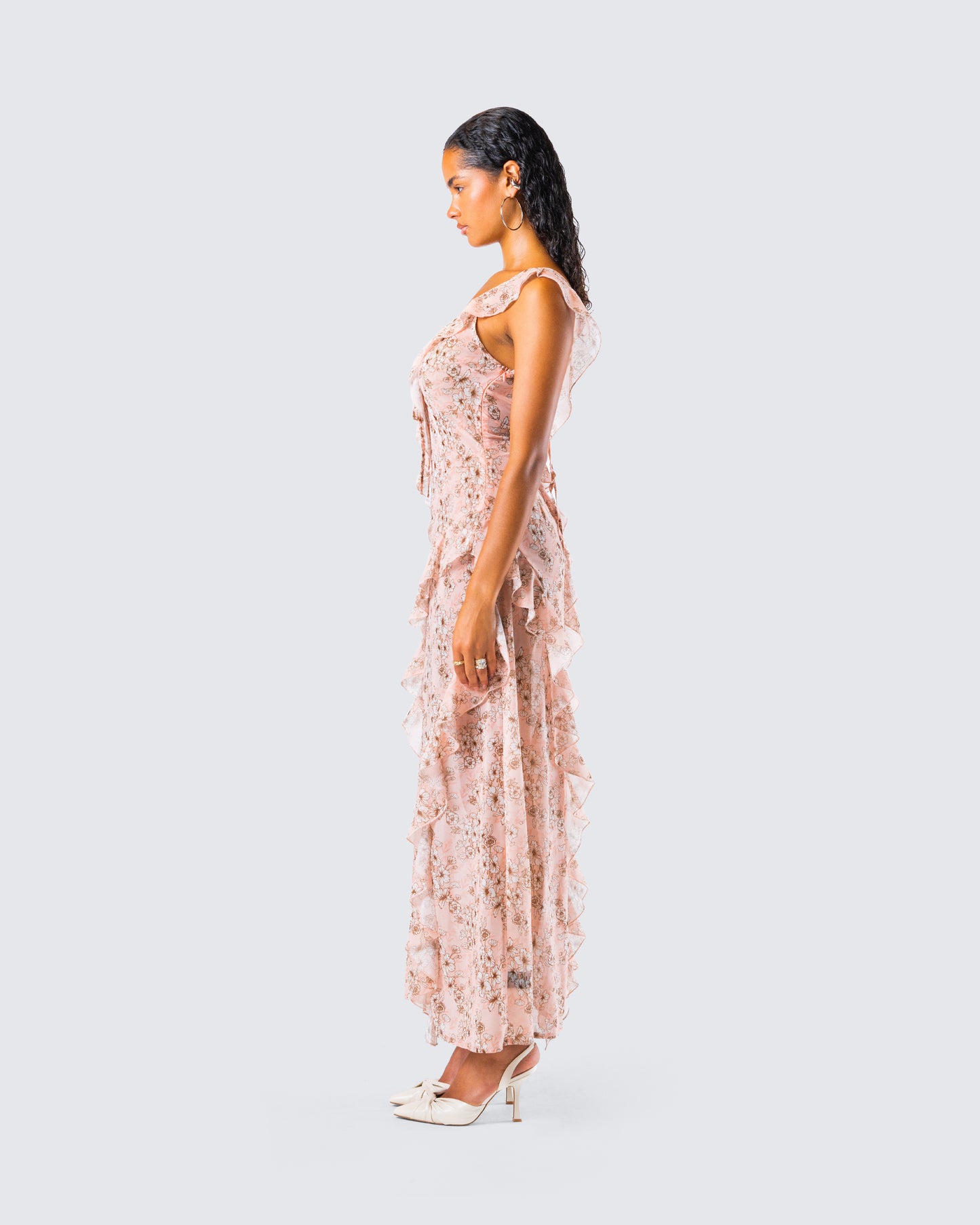 Leonie Peach Floral Maxi Dress