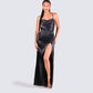 Lerata Black Satin Maxi Dress