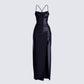 Lerata Black Satin Maxi Dress 3d product front