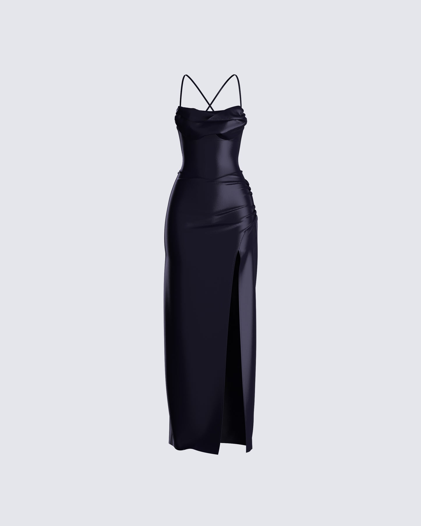Lerata Black Satin Maxi Dress 3d product front