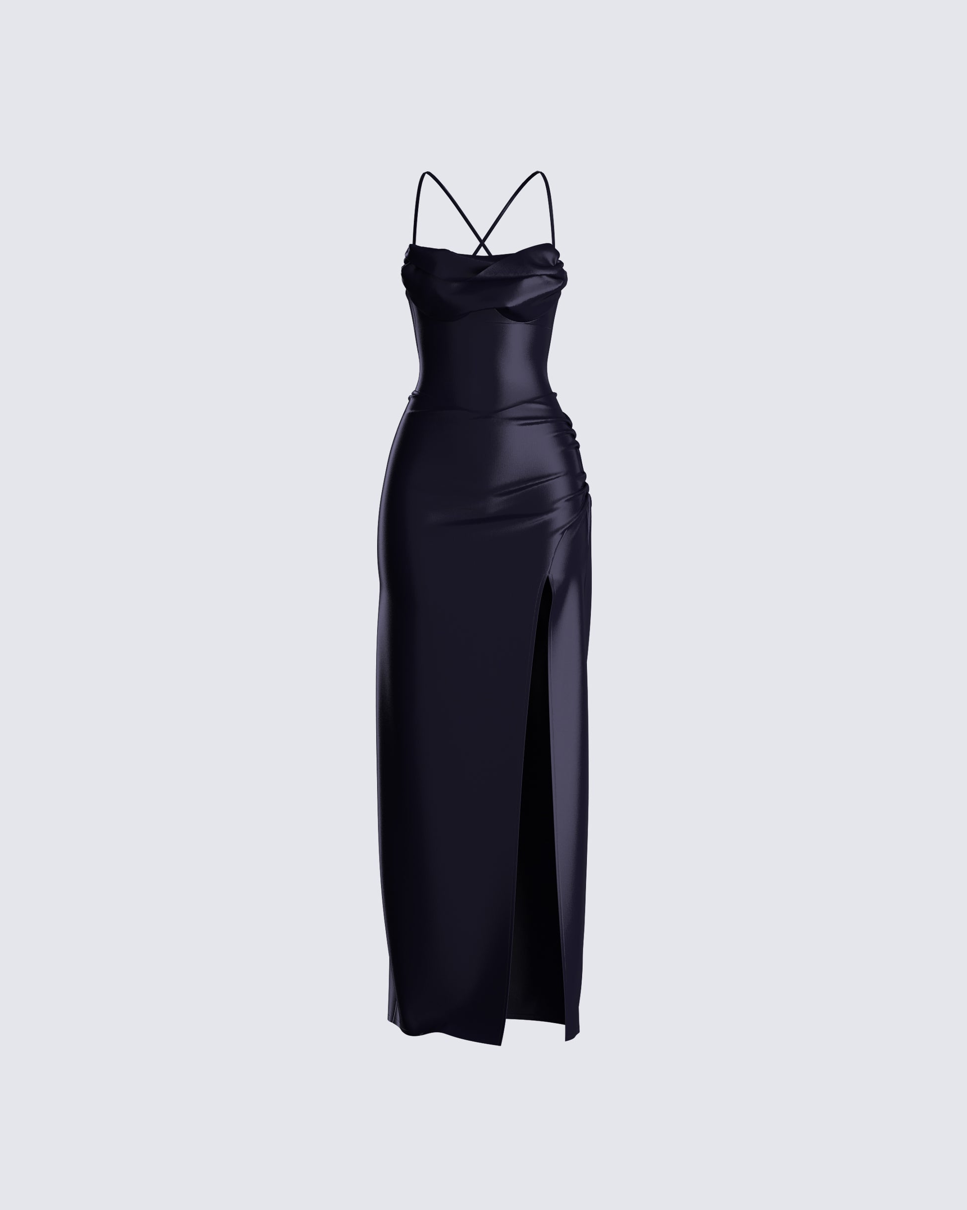 Lerata Black Satin Maxi Dress 3d product front