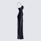 Lerata Black Satin Maxi Dress