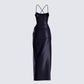 Lerata Black Satin Maxi Dress