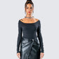 Leslie Black Off Shoulder Top model front