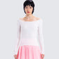 Leslie White Off Shoulder Top model front