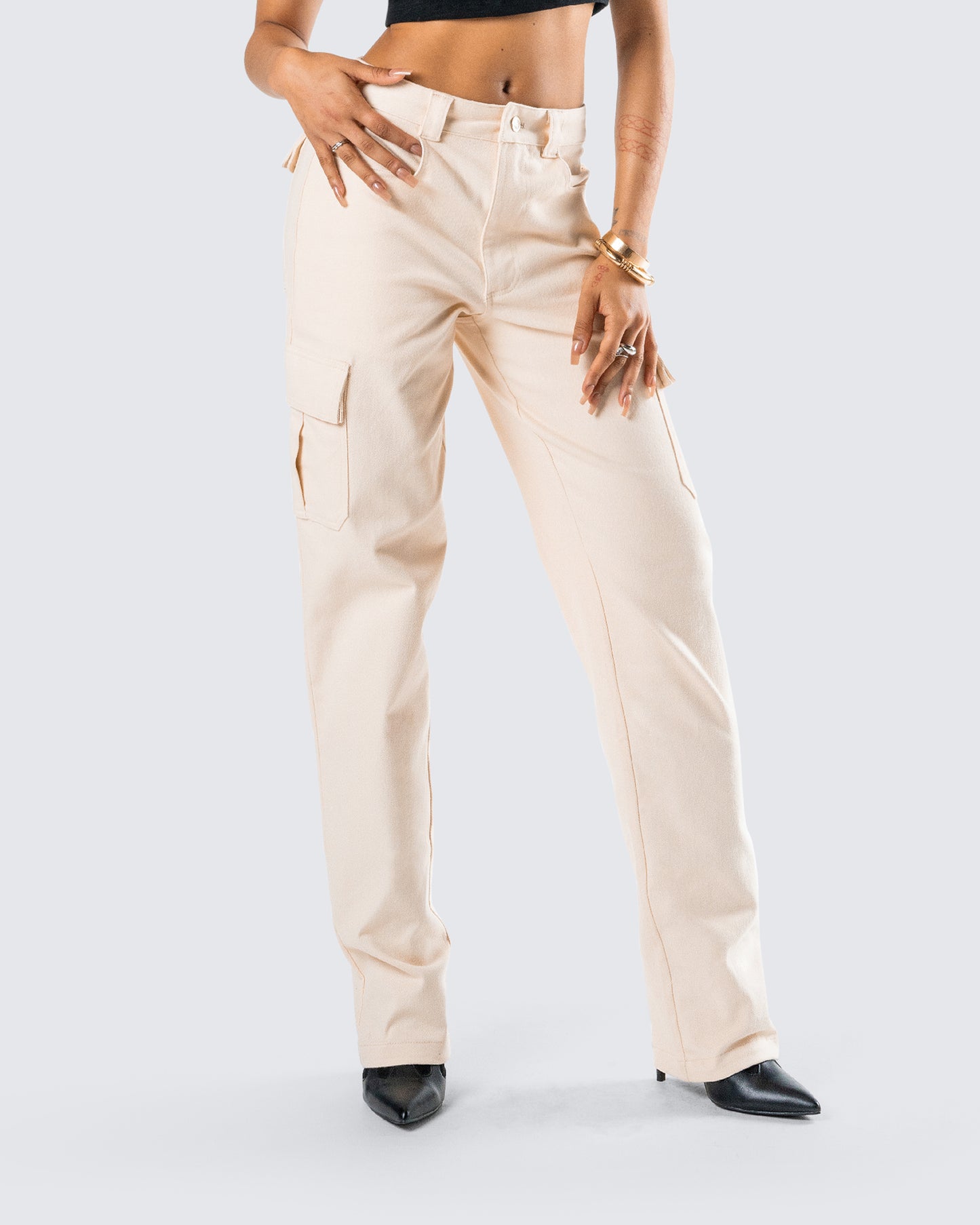 Liliana Beige Twill Cargo Pant