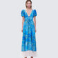 Loire Blue Water Lilies Print Maxi Dress model front
