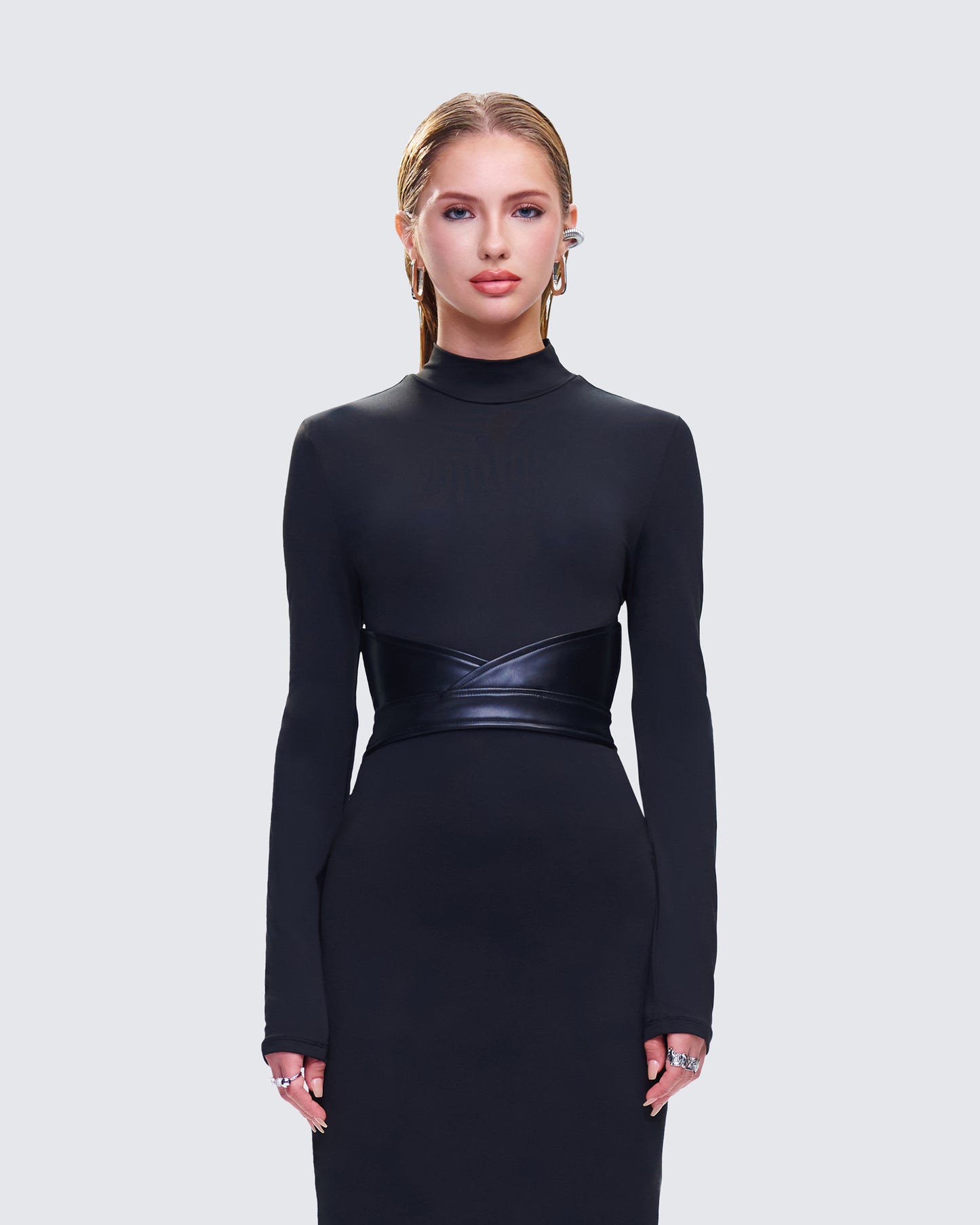 Lola Black Faux Leather Belt model front