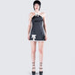 Lora Black Charmeuse Mini Dress model front