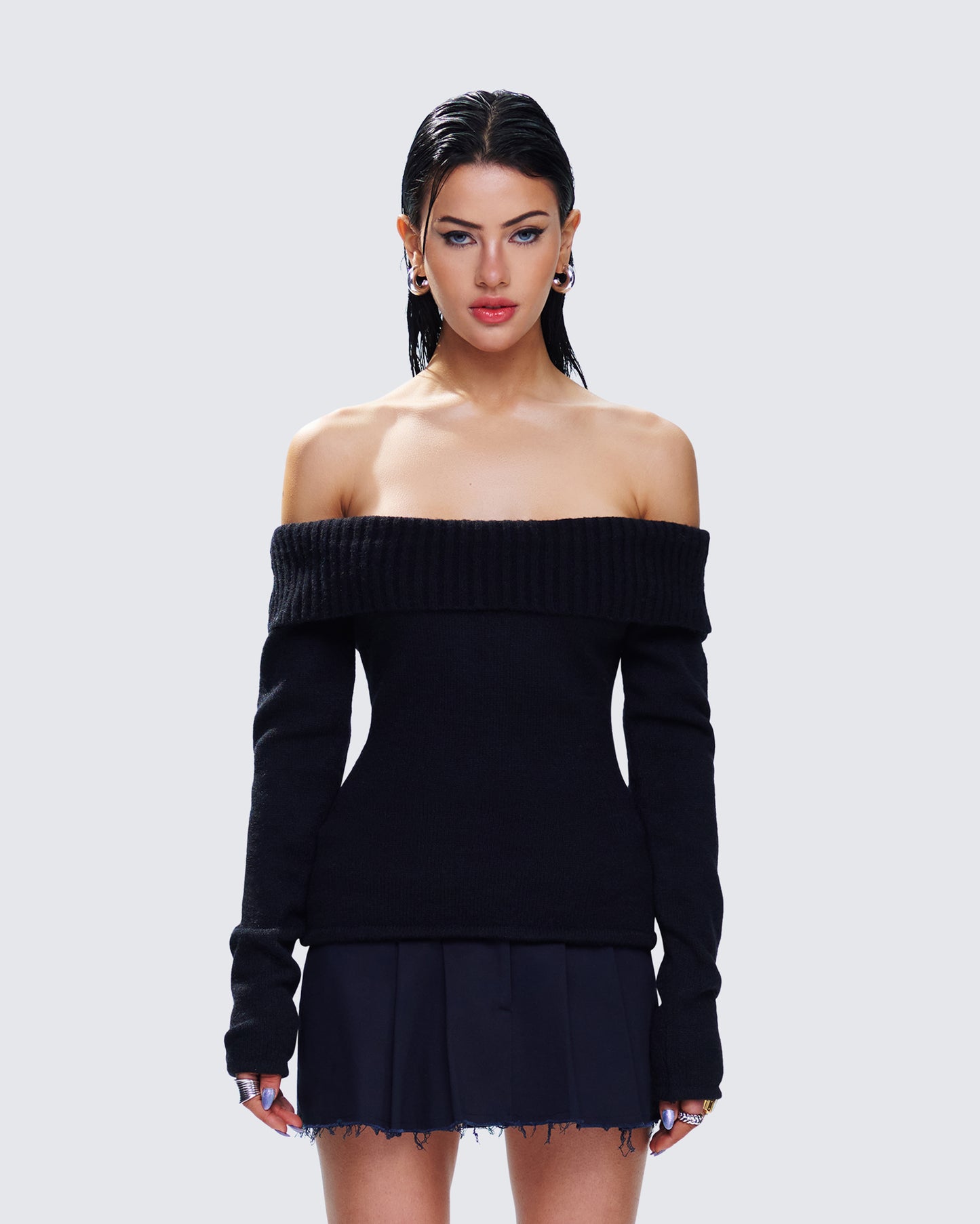 Lorraine Black Sweater Knit Top model front