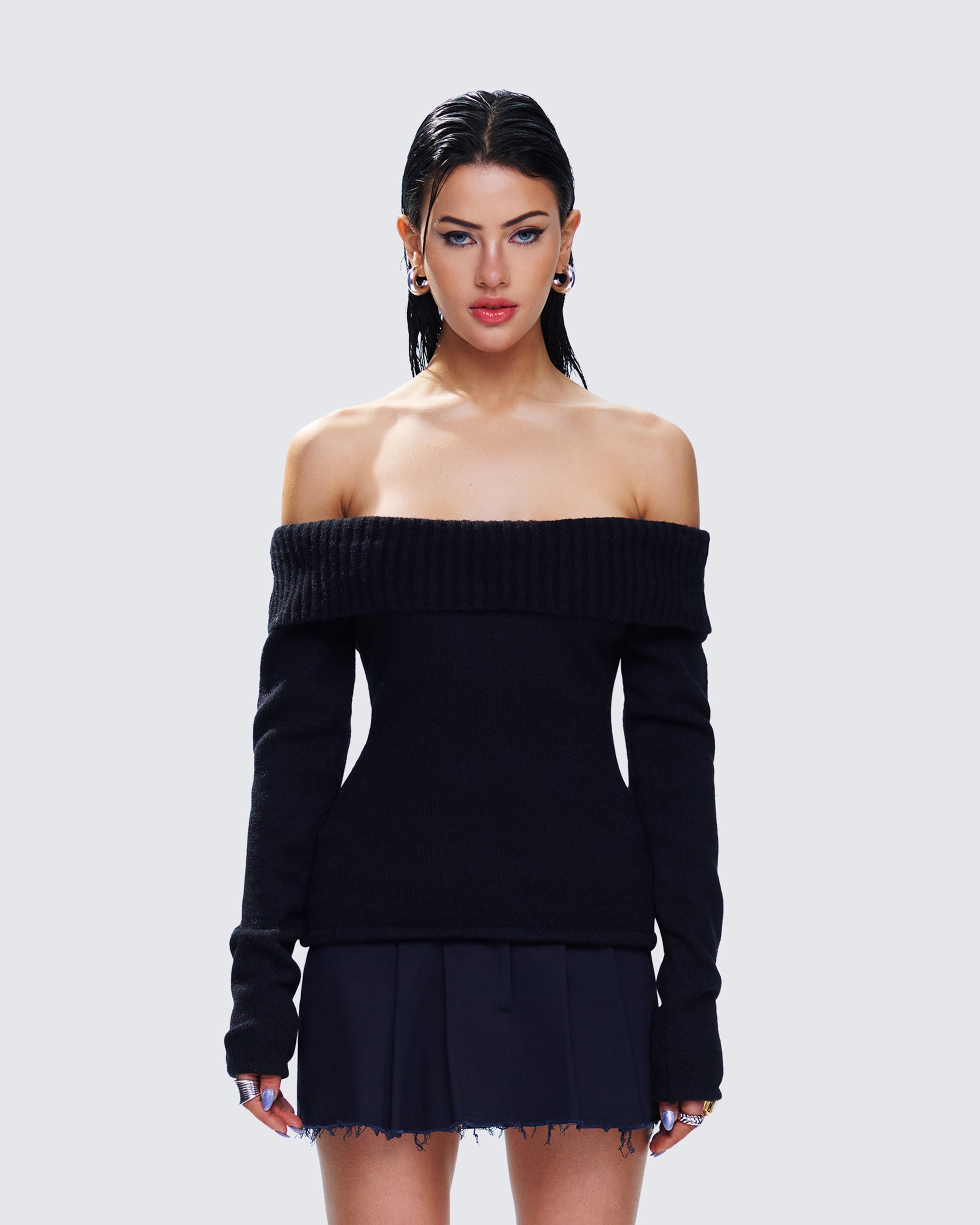 Lorraine Black Sweater Knit Top model front
