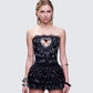Love Hand Beaded Rhinestone Black Corset Top model front