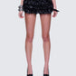 Love Hand Beaded Rhinestone Black Ruffle Short model front