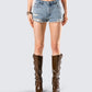 Lowan Blue Distressed Denim Shorts model front