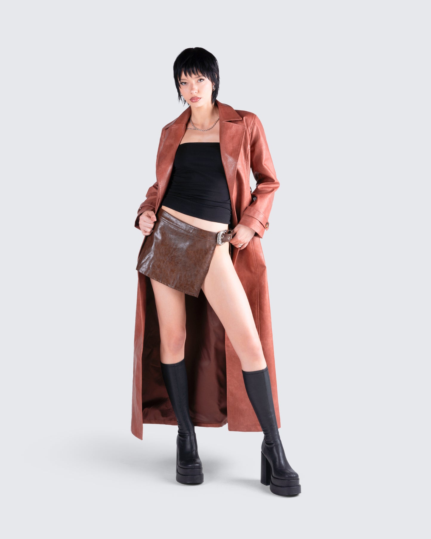 Lu Brown Vegan Leather Coat
