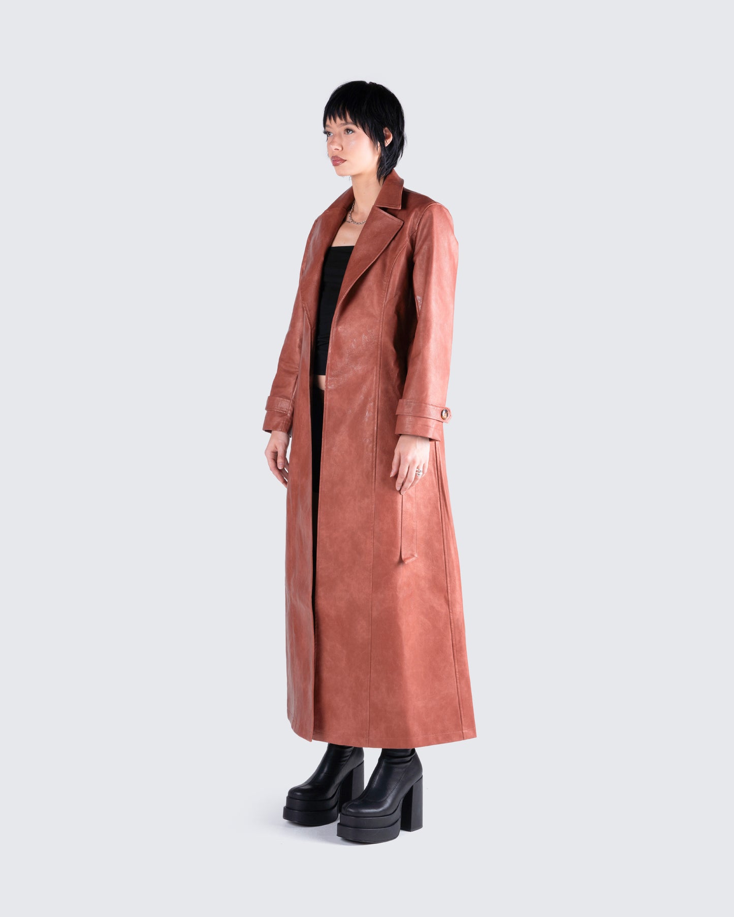 Lu Brown Vegan Leather Coat