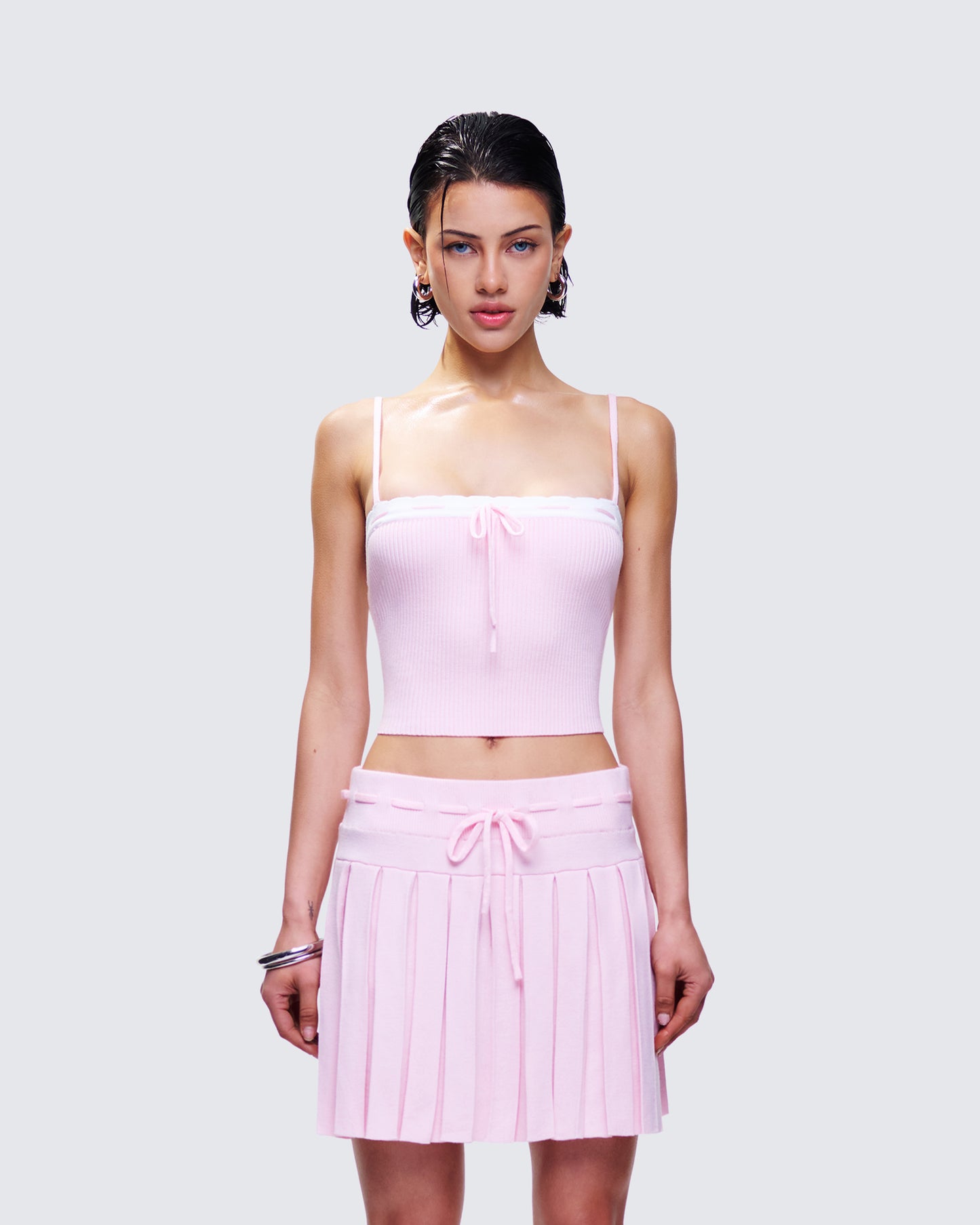 Lucien Pink Ribbon Path Knitted Top model front