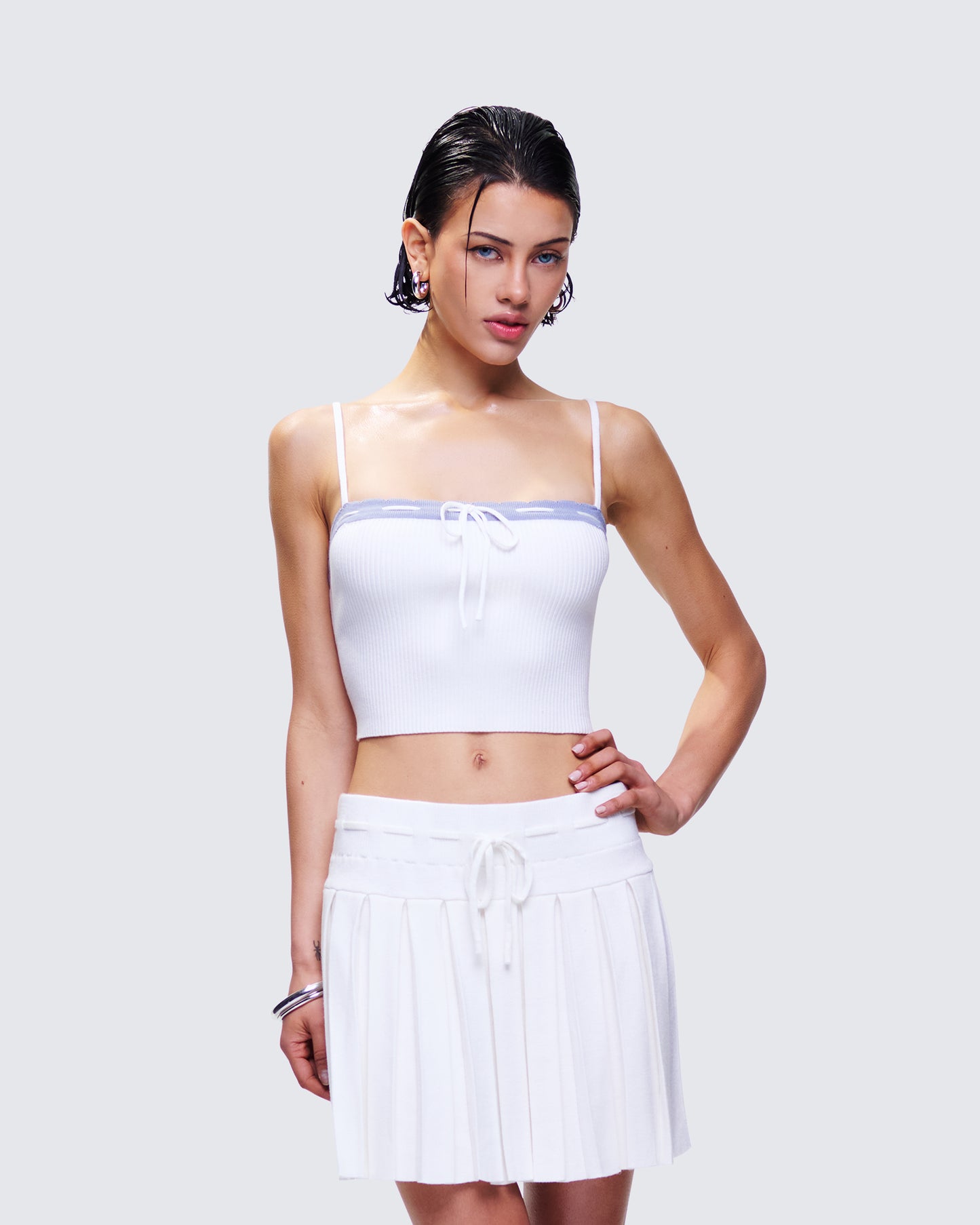 Lucien White Ribbon Path Knitted Top