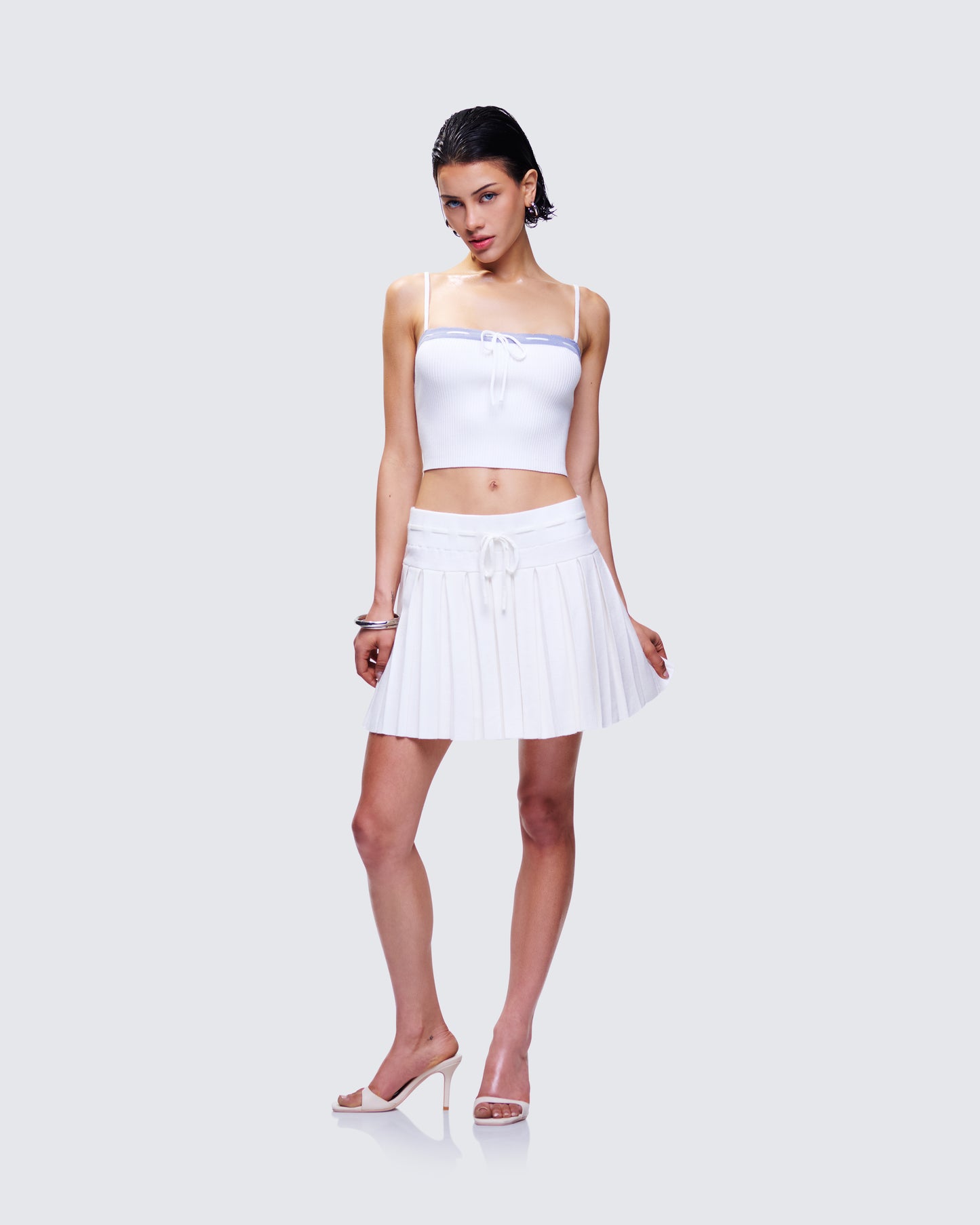 Lucien White Ribbon Path Knitted Top