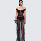 Ludovica Black Lace Bardot Maxi Dress model front