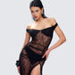 Ludovica Black Lace Bardot Maxi Dress