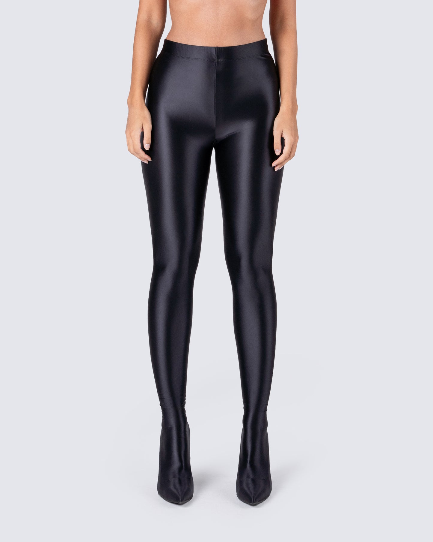 Lux Black High Heel Leggings model front