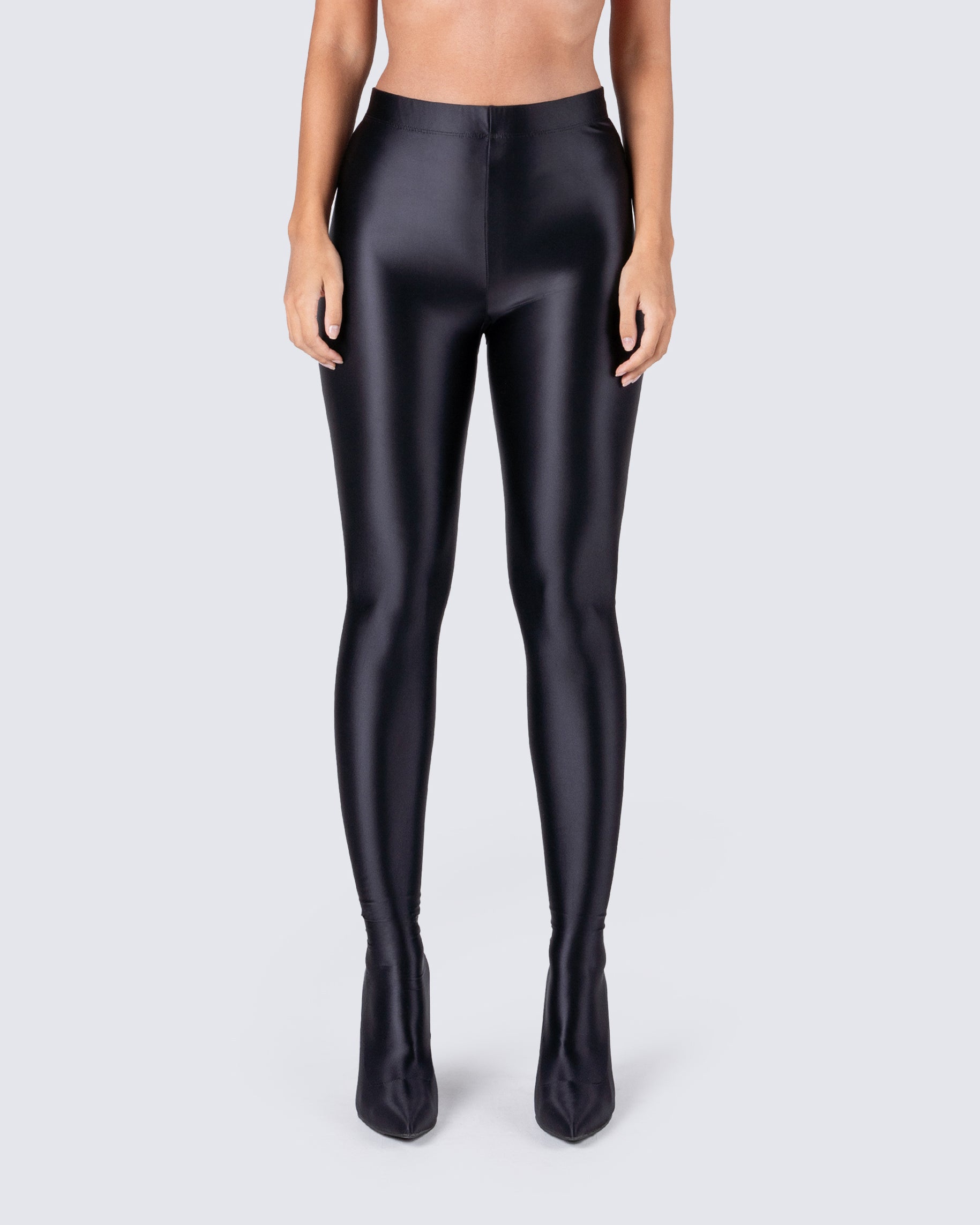 Lux Black High Heel Leggings model front