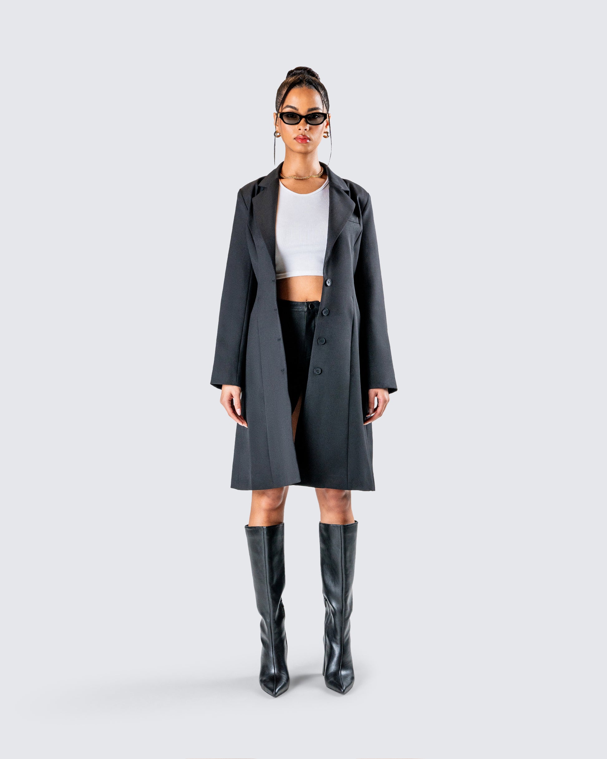 Mackenzie Black Longline Coat model front
