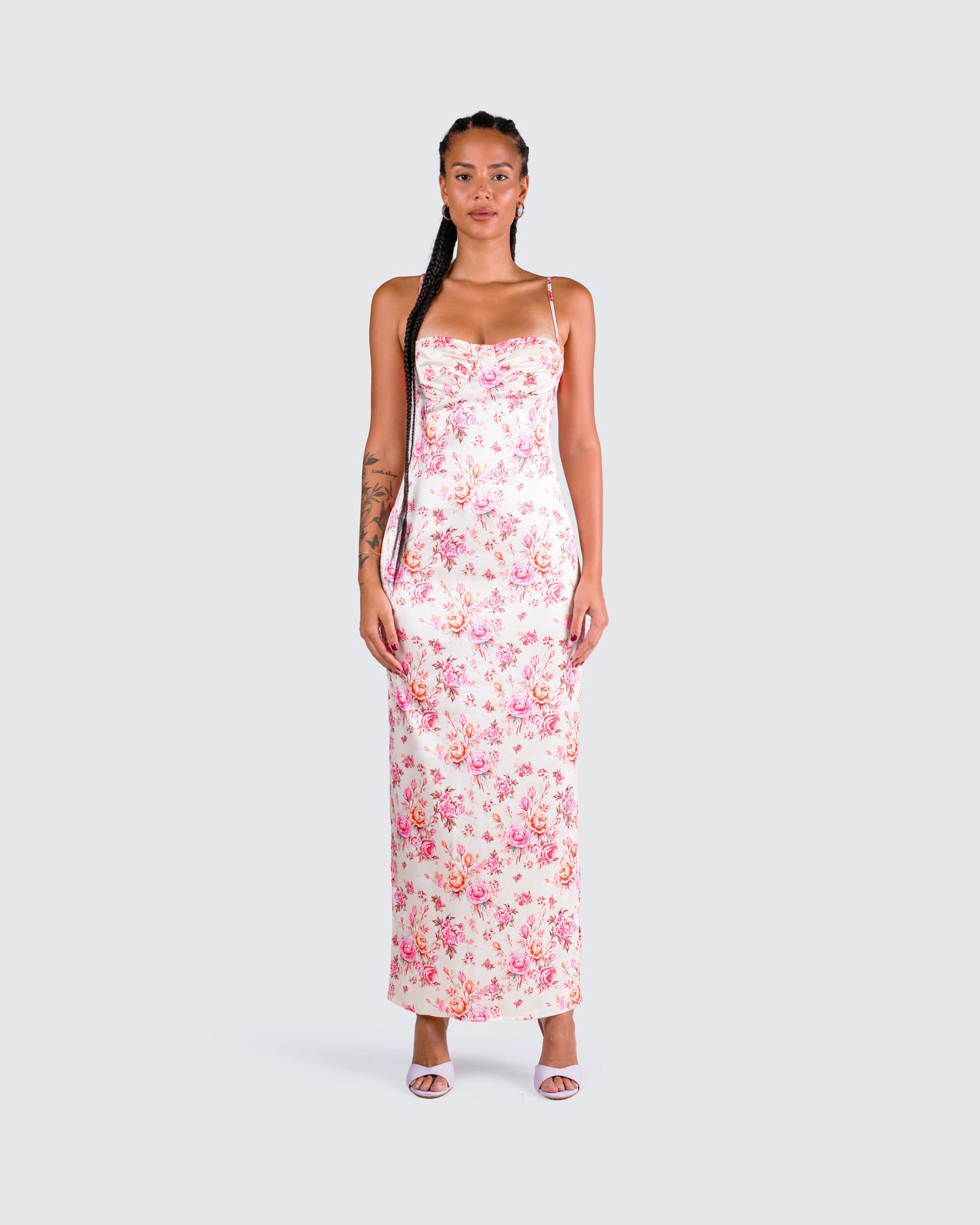 Maelle Ivory Flower Print Dress model front