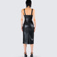 Maia Black Vegan Leather Midi Dress