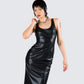 Maia Black Vegan Leather Midi Dress