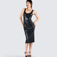 Maia Black Vegan Leather Midi Dress