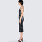 Maia Black Vegan Leather Midi Dress