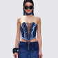 Maja Blue Denim Lace Up Corset Top model front