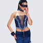 Maja Blue Denim Lace Up Corset Top