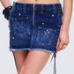 Maja Blue Denim Lace Up Micro Mini Skirt