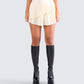 Mansa Cream Crepe Pleat Skirt model front