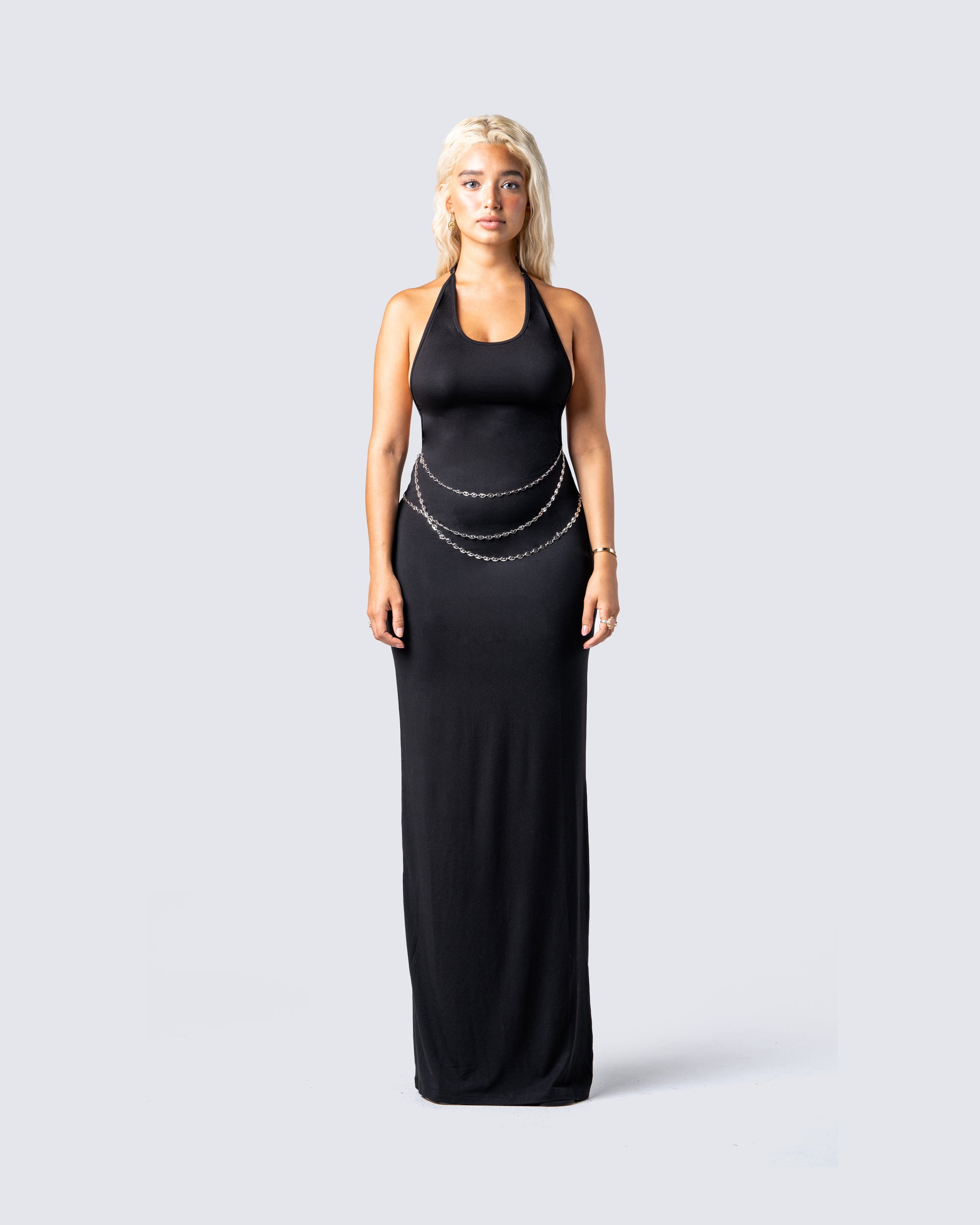 Marcel Black Halter Maxi Dress model front