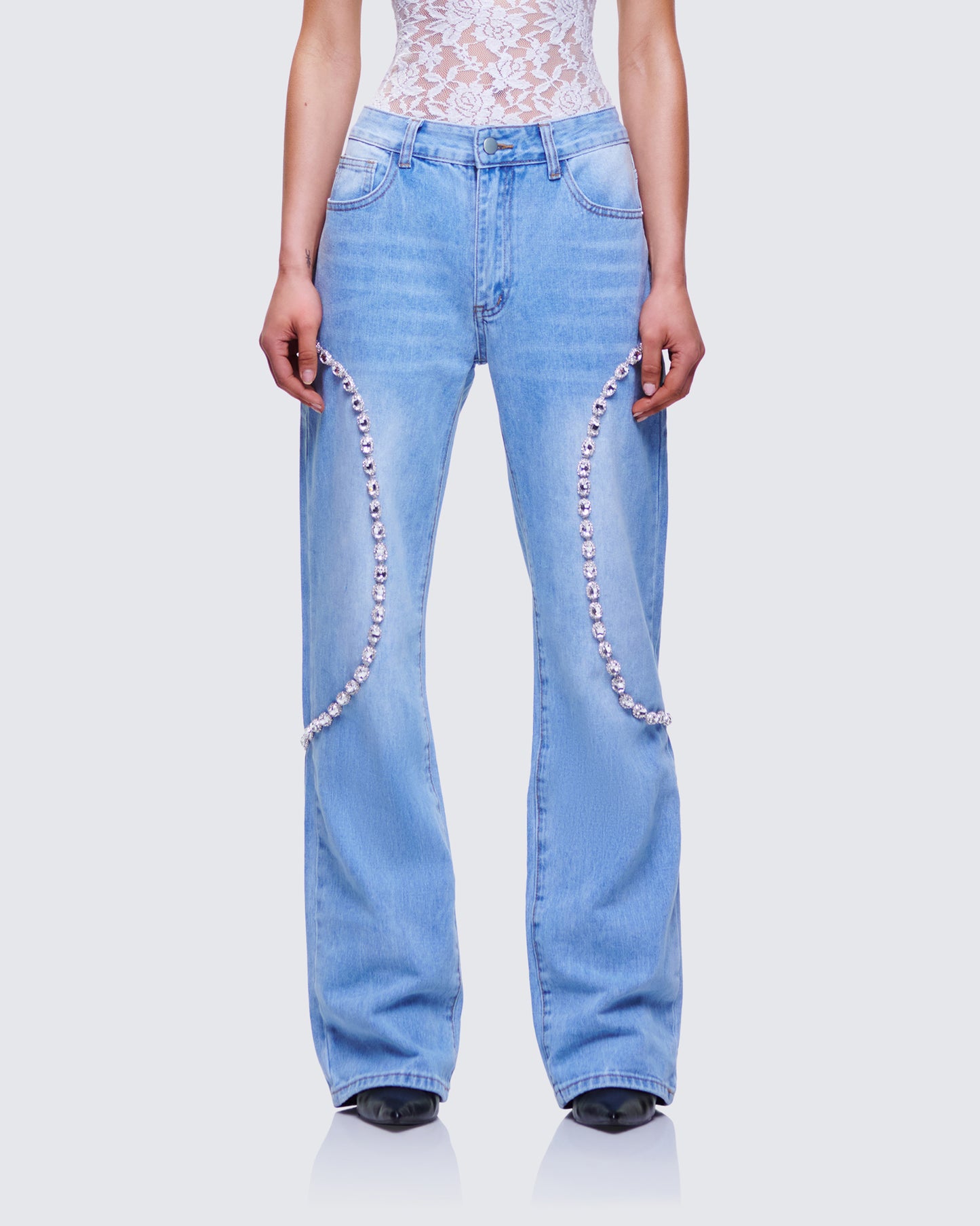 Margaux Blue Denim Diamanté Path Jean model front