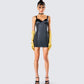 Maria Black Satin Bustier Dress model front