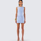 Matiyah Light Blue Belted Micro Mini Dress model front
