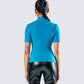 Maz Turquoise Rib Mock Neck Top