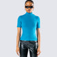 Maz Turquoise Rib Mock Neck Top model front