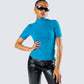 Maz Turquoise Rib Mock Neck Top
