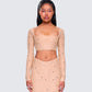 Maze Nude Rhinestone Crop Top model front