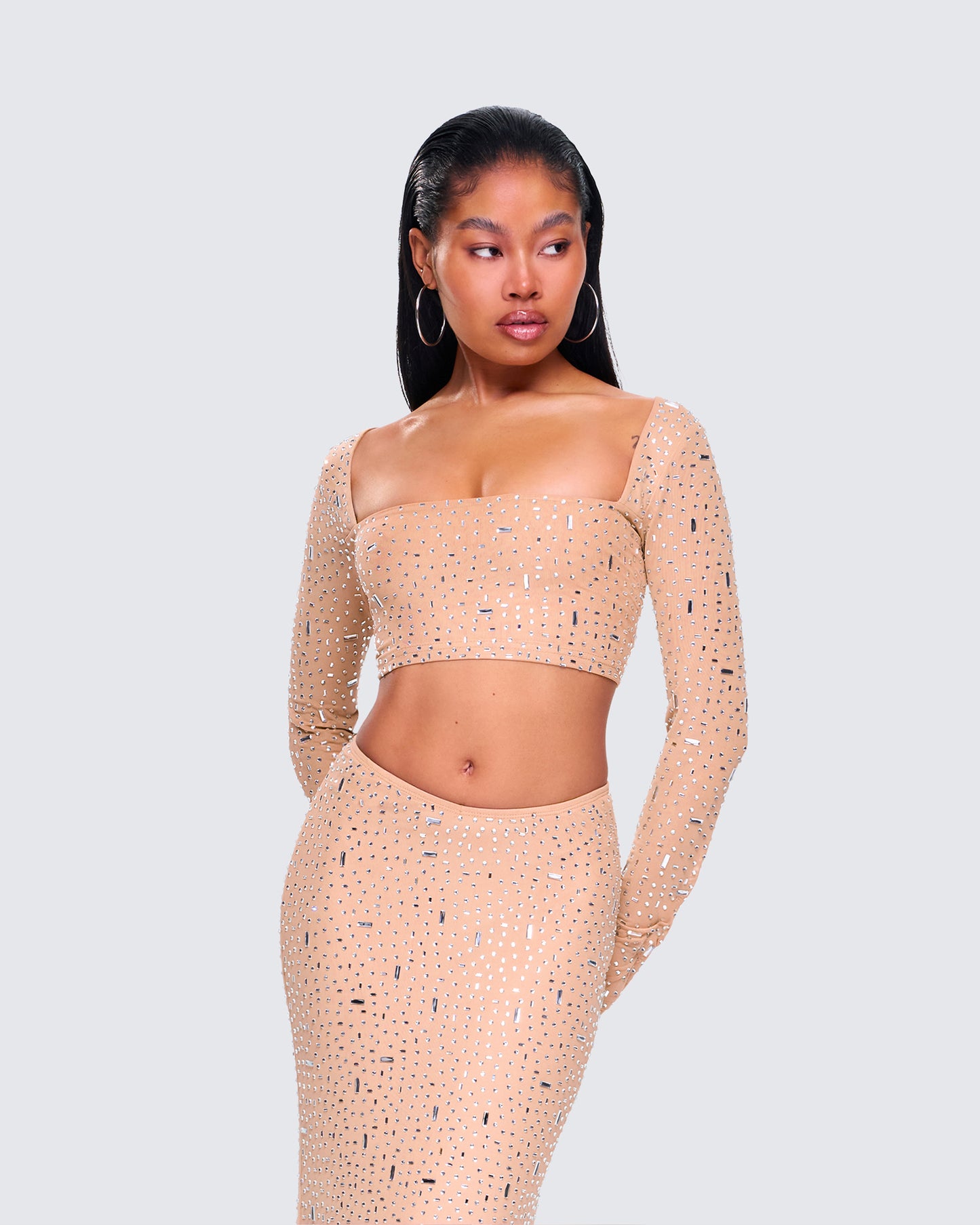 Maze Nude Rhinestone Crop Top